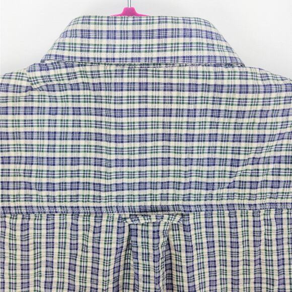 Perlis Seersucker Shirt Men's Medium Short Sleeve Button Down Blue Green Stripes - Picture 12 of 13